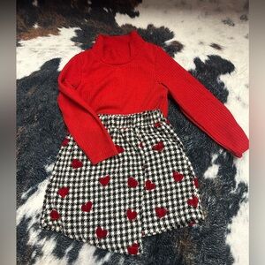 Red Sweater and Houndstooth Skirt Set